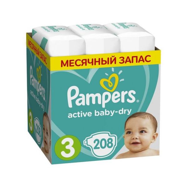 Подгузники Pampers Active Baby-Dry 3 6 - 10 кг, размер 3, 208 шт.